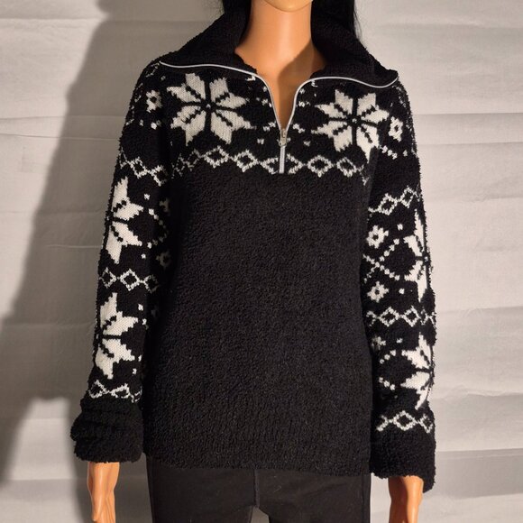 TIME AND TRU stylish sweater, black and white snowflake design in size Large - Picture 1 of 16